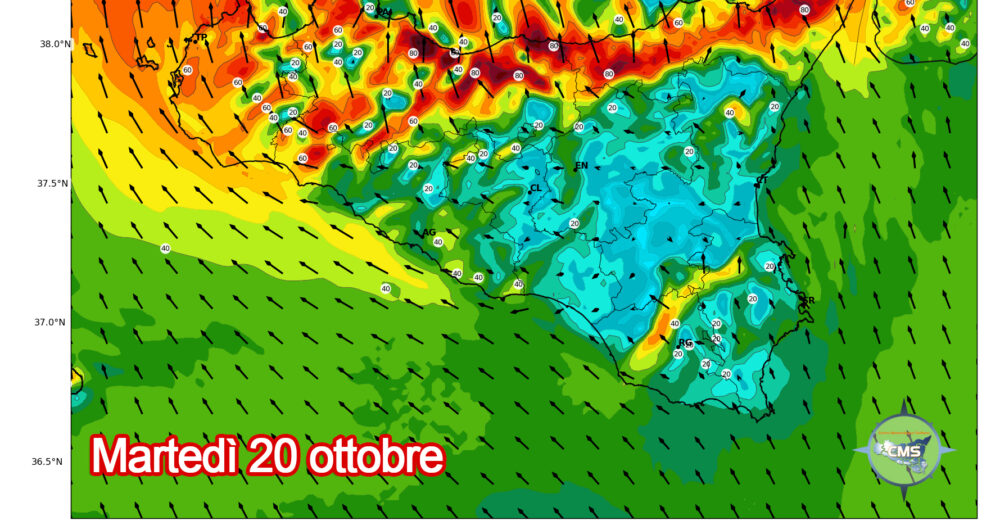 AVVISO BURRASCA DI SCIROCCO SUL SETTORE TIRRENICO – martedì 20 ottobre: RAFFICHE FINO A 90 KM/H