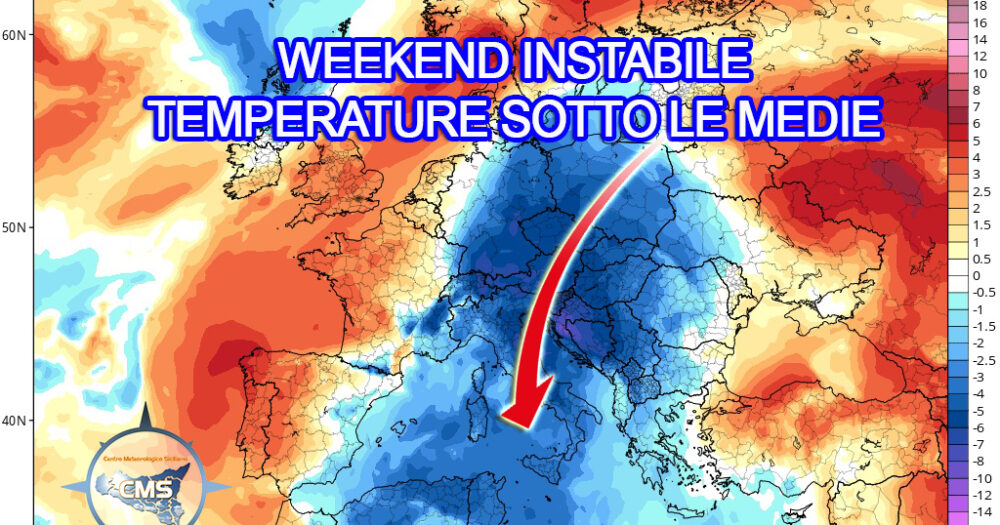 SICILIA: verso un WEEKEND INSTABILE e fresco con piogge specie su settore ionico, domenica anche su costa tirrenica